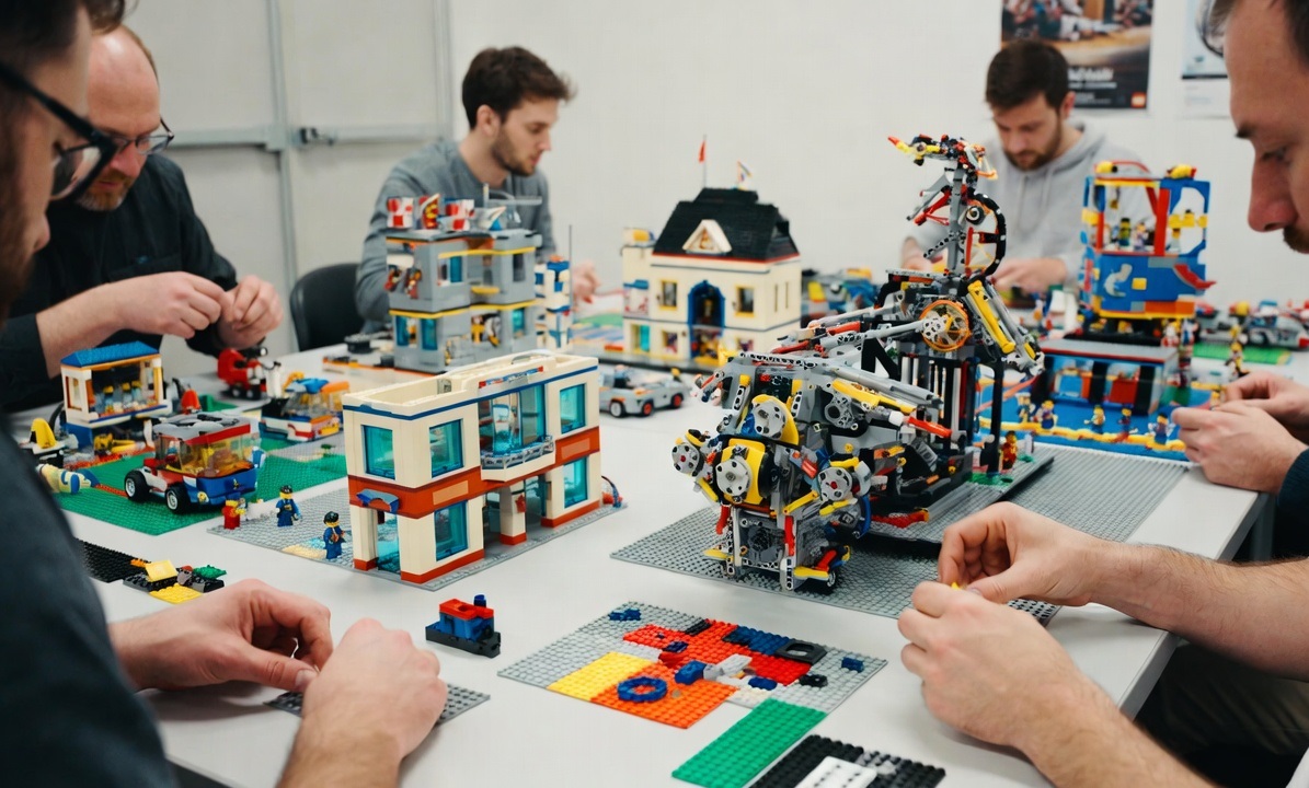 Vuxna som bygger Lego