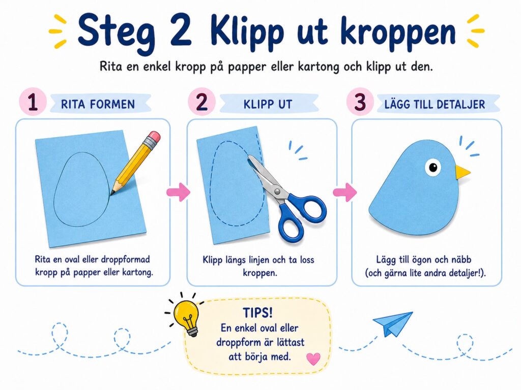 Steg två Klipp ut kroppen, rita en enkel kropp på papper eller kartong och klipp ut den